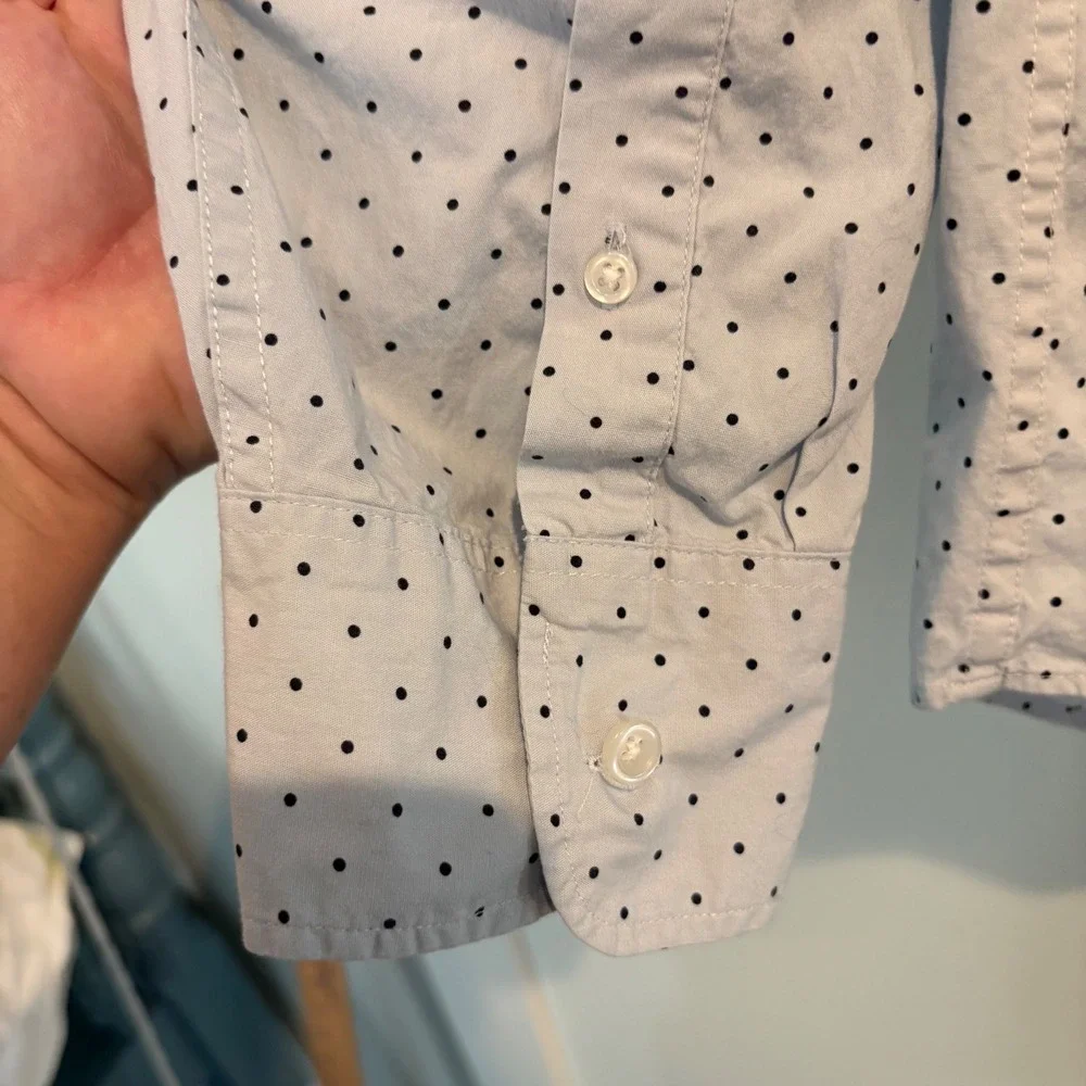 J.Crew Flex Washed Button Down Shirt Men XXL Slim Fit Blue Polka Dot Casual Work